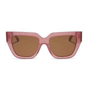 diff eyewear featuring the remi ii square sunglasses with a guava pink frame and brown lenses front view
