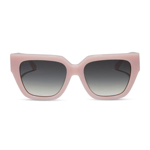 diff eyewear featuring the remi ii square sunglasses with a pink velvet frame and grey gradient lenses front view