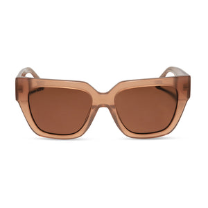 diff eyewear featuring the remi ii square sunglasses with a warm taupe acetate frame and brown polarized lenses front view