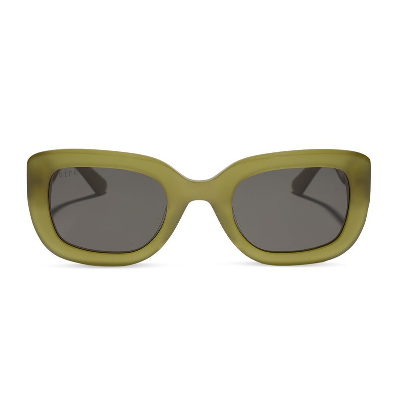 diff eyewear romy square sunglasses with a sweet pea green acetate frame and grey lenses front view