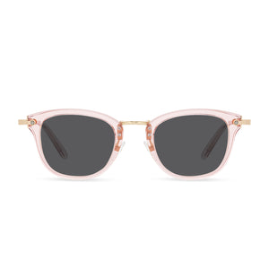 diff eyewear rue square sunglasses with a azalea pink frame and grey lenses front view