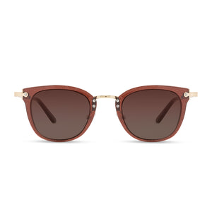 diff eyewear rue square sunglasses with a festive chestnut frame and brown gradient lenses front view
