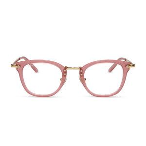 diff eyewear featuring the rue square prescription glasses with a guava pink frame front view