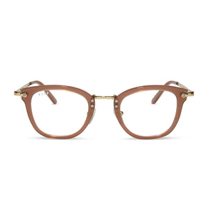 diff eyewear rue square prescription glasses with a macchiato brown frame and gold temples and bridge front view