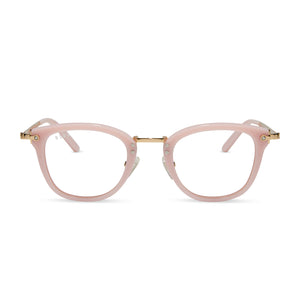 diff eyewear featuring the rue round sunglasses with a pink velvet frame and prescription lenses front view