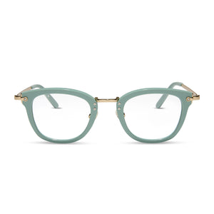 diff eyewear featuring the rue square prescription glasses with a steel teal and gold frame front view