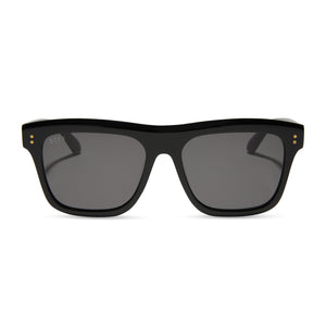 diff eyewear sammy square sunglasses with a black acetate frame and grey polarized lenses front view