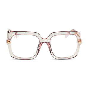 diff eyewear sandra square glasses with a light pink crystal frame and prescription lenses front view