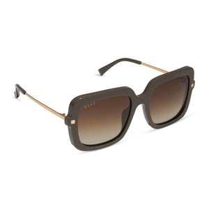 diff eyewear featuring the sandra square sunglasses with a london stone frame and truffle gradient lenses angled view