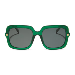 diff eyewear sandra square oversized sunglasses with a palm green crystal acetate frame and grey lenses front view