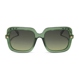 diff eyewear featuring the sandra square sunglasses with a sage green crystal frame and g15 gradient polarized lenses front view
