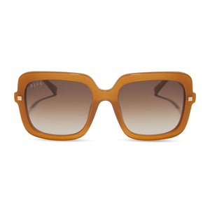 diff eyewear featuring the sandra square sunglasses with a salted caramel frame and brown gradient lenses front view
