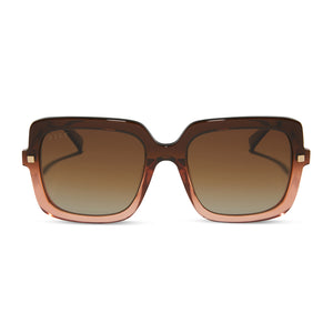 diff eyewear featuring the sandra square sunglasses with a taupe ombre crystal frame and brown gradient polarized lenses front view