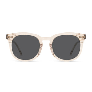 diff eyewear weston round sunglasses with a sandstone crystal frame and grey lenses front view