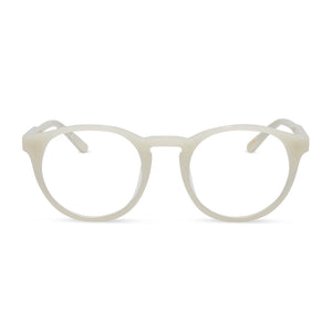 diff eyewear featuring the sawyer round sunglasses with a meringue frame and prescription lenses front view