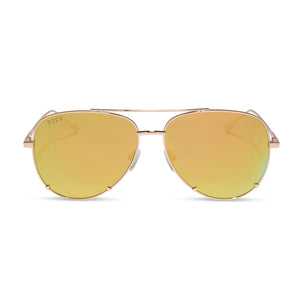 diff eyewear featuring the scarlett aviator sunglasses with a champagne frame and gold mirror lenses front view