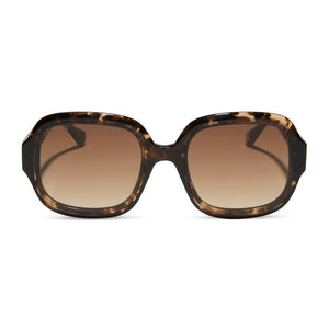 diff eyewear featuring the seraphina round sunglasses with a espresso tortoise frame and brown gradient lenses front view