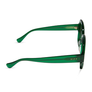diff eyewear seraphina round sunglasses with a palm green crystal acetate frame and g15 lenses side view