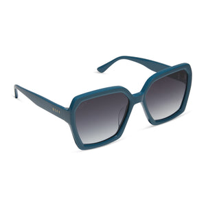 diff eyewear featuring the sloane square sunglasses with a deep space blue frame and grey gradient lenses angled view