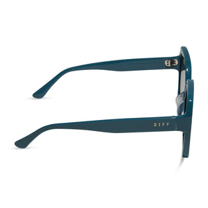 diff eyewear featuring the sloane square sunglasses with a deep space blue frame and grey gradient lenses side view