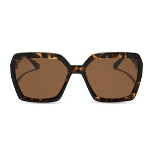 diff eyewear featuring the sloane square sunglasses with a espresso tortoise frame and brown lenses front view