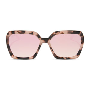 diff eyewear featuring the sloane square oversized sunglasses with a himalayan tortoise frame and taupe mirror lenses front view
