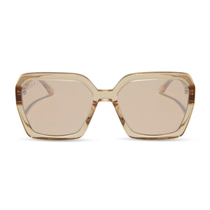 diff eyewear featuring the sloane square sunglasses with a honey crystal frame and honey crystal flash lenses front view