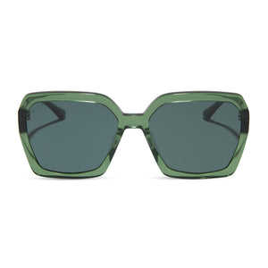 diff eyewear featuring the sloane square sunglasses with a sage green crystal frame and g15 lenses front view