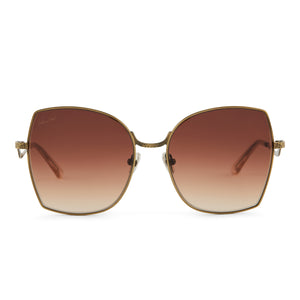 patricia nash x diff eyewear sophia cat eye sunglasses with a sand crystal frame and brown gradient lenses front view