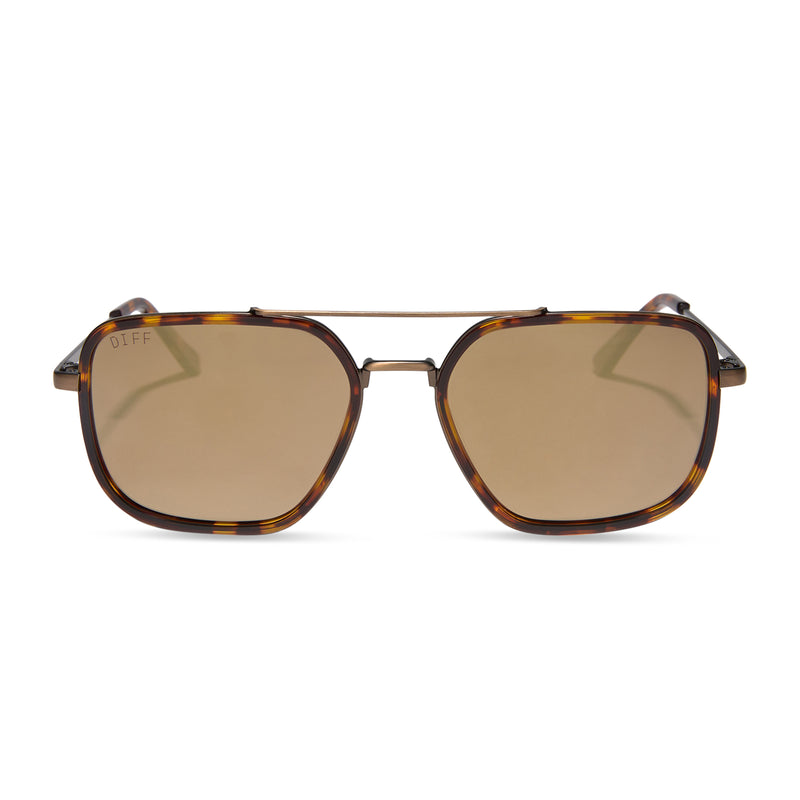star wars x diff eyewear featuring the colonel ward navigator sunglasses with a bronze metal frame and brown flash lenses front view