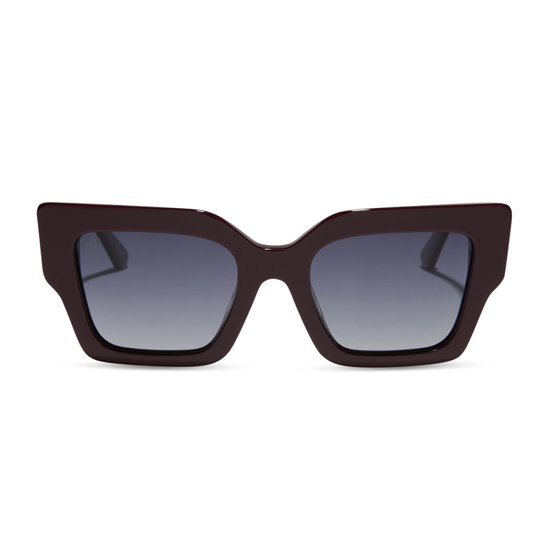 star wars x diff eyewear featuring the general leia™ square sunglasses with a aubergine purple frame and grey gradient polarized lenses front view