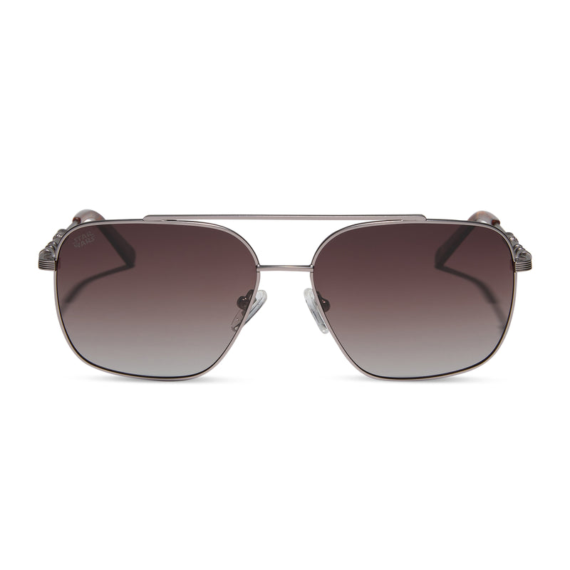 star wars x diff eyewear featuring the han solo™ 2.0 aviator sunglasses with a brushed dark grey metal frame and brown gradient polarized lenses front view