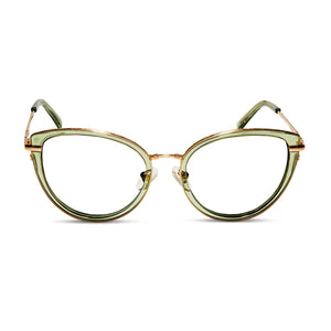 star wars x diff eyewear princess leia endor cat eye glasses with a translucent sage green and gold frame with prescription lenses front view