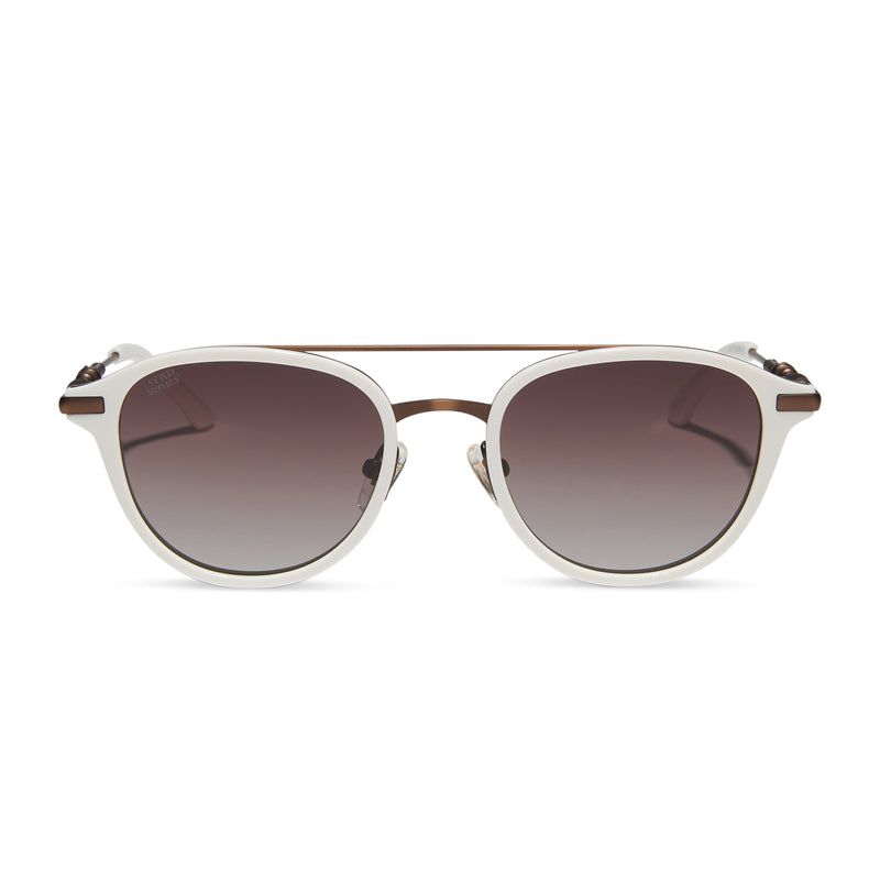 star wars x diff eyewear featuring the rey™ round sunglasses with a off white + bronze frame and brown gradient polarized lenses front view