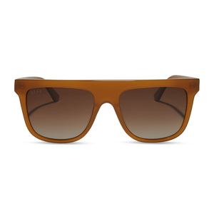 diff eyewear featuring the stevie square sunglasses with a salted caramel frame and brown gradient polarized lenses front view