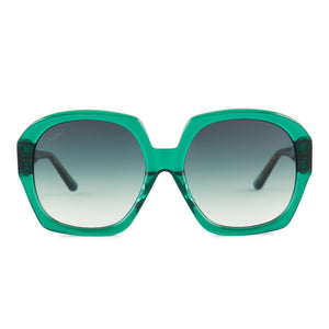 patricia nash x diff eyewear suzanne round sunglasses with a planet green crystal frame and g15 gradient lenses front view