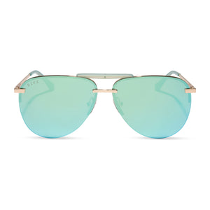 diff eyewear featuring the tahoe aviator sunglasses with a aquatic awe teal frame and aquatic awe teal mirror lenses front view
