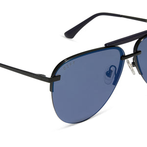 Tahoe Aviator Sunglasses | Black & Midnight Mirror | DIFF 
