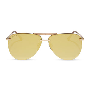 diff eyewear tahoe aviator oversized sunglasses with a gold metal frame and brilliant gold mirror lenses front view
