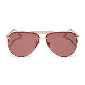 diff eyewear featuring the tahoe aviator sunglasses with a gold frame and mauve pink lenses front view