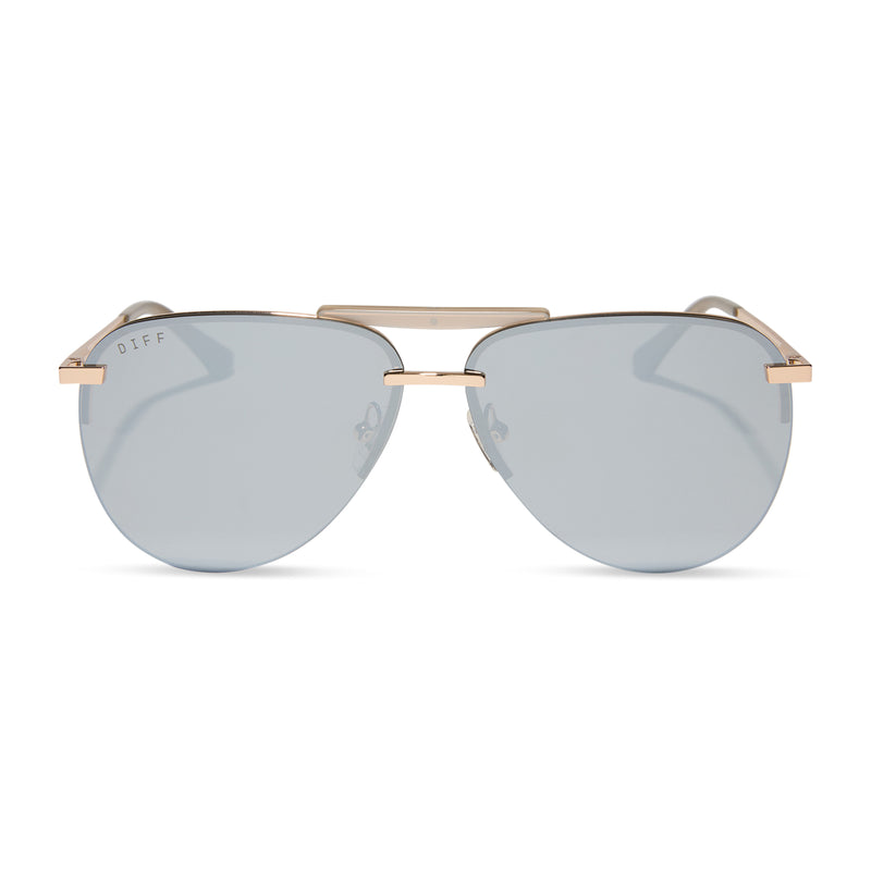 diff eyewear featuring the tahoe aviator sunglasses with a gold frame and silver chrome mirror lenses front view