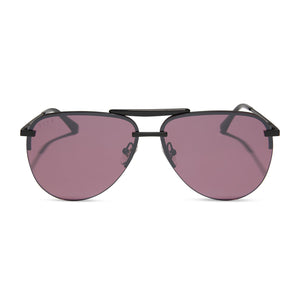 diff eyewear tahoe aviator sunglasses black & aubergine silver flash front view