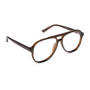 diff eyewear featuring the tatum aviator blue light readers with a whiskey crystal frame angled view
