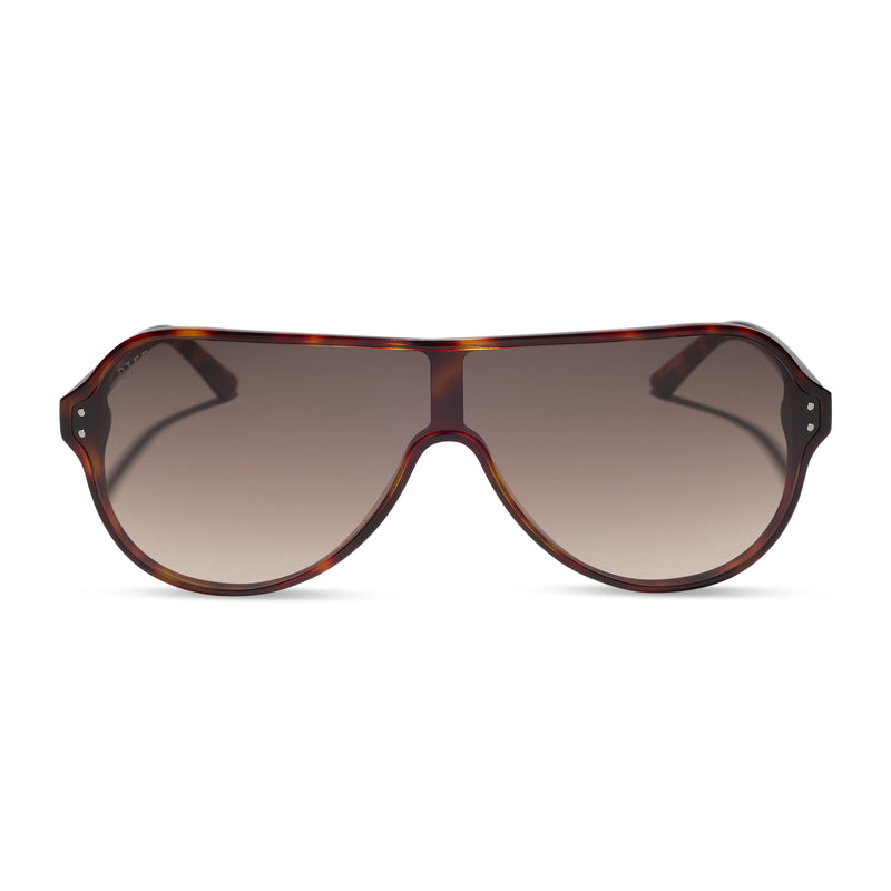 danielle bernstein x diff eywear the downtown vintage shield sunglasses with a tortoise acetate frame and brown gradient lenses front view