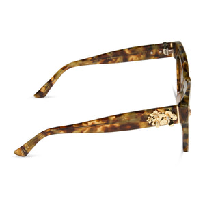 the white lotus x diff eyewear featuring the hawaii cat eye sunglasses with a coconut palm tortoise frame and brown gradient lenses side view