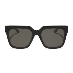 iconica diff eyewear thea square oversized sunglasses with a black acetate frame and grey lenses front view
