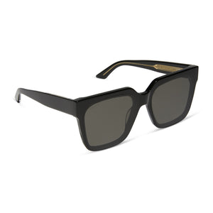 iconica diff eyewear thea square oversized sunglasses with a black acetate frame and grey lenses angled view