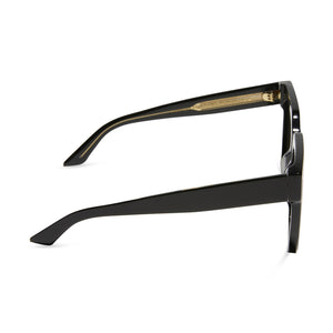 iconica diff eyewear thea square oversized sunglasses with a black acetate frame and grey lenses side view