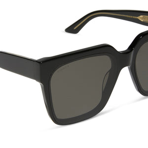 iconica diff eyewear thea square oversized sunglasses with a black acetate frame and grey lenses detailed view