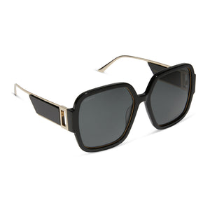 iconica diff eyewear tina ii with a black acetate frame and grey polarized lenses angled view